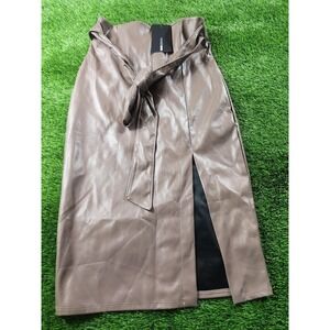 Fashion Nova Skirt Womens M Brown Faux Leather Midi Play No Games Slit